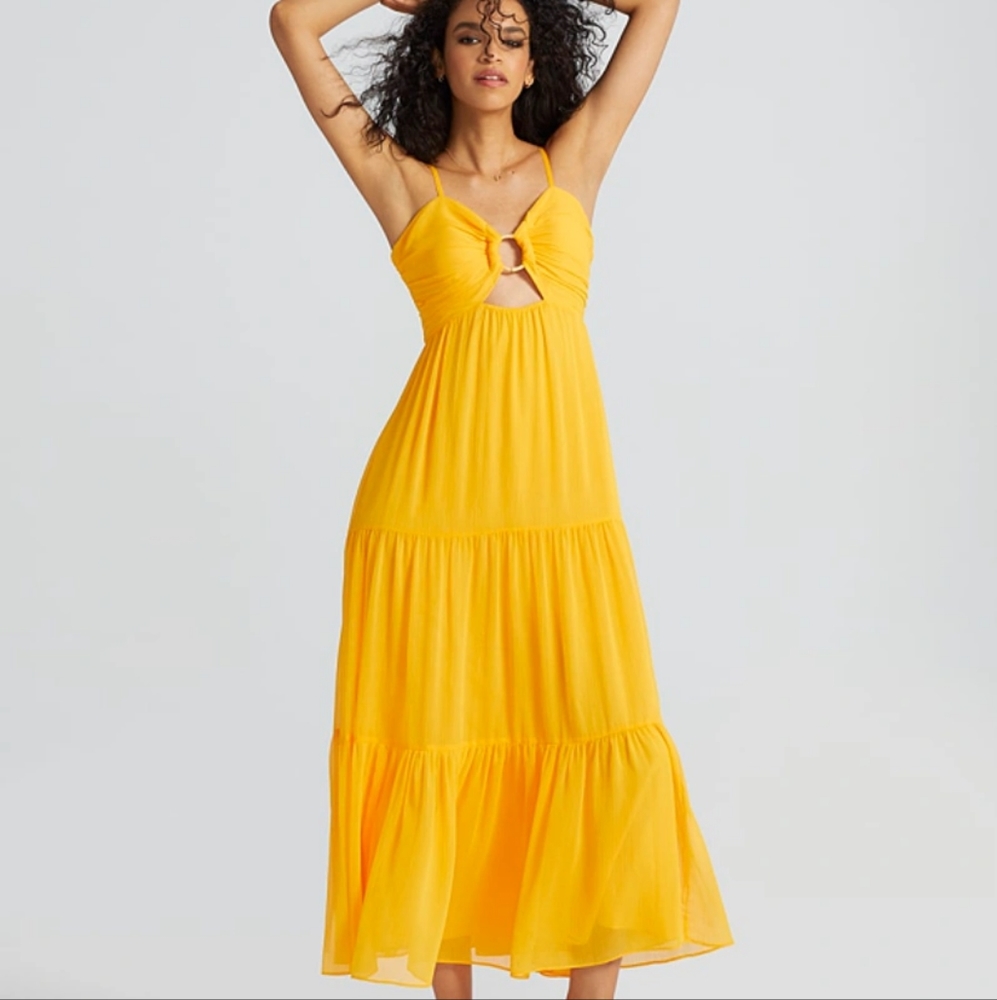 Gabrielle Union yellow chiffony keyhole backless maxi dress size M